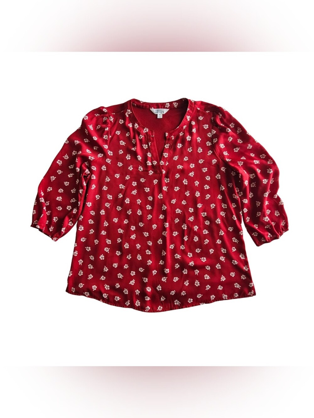 Market & Spruce Women's Plus Size XXL Red Floral Split-Neck Blouse